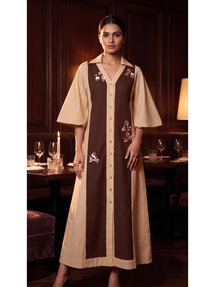 Latte Espresso Brown Embellished Shirt Dress