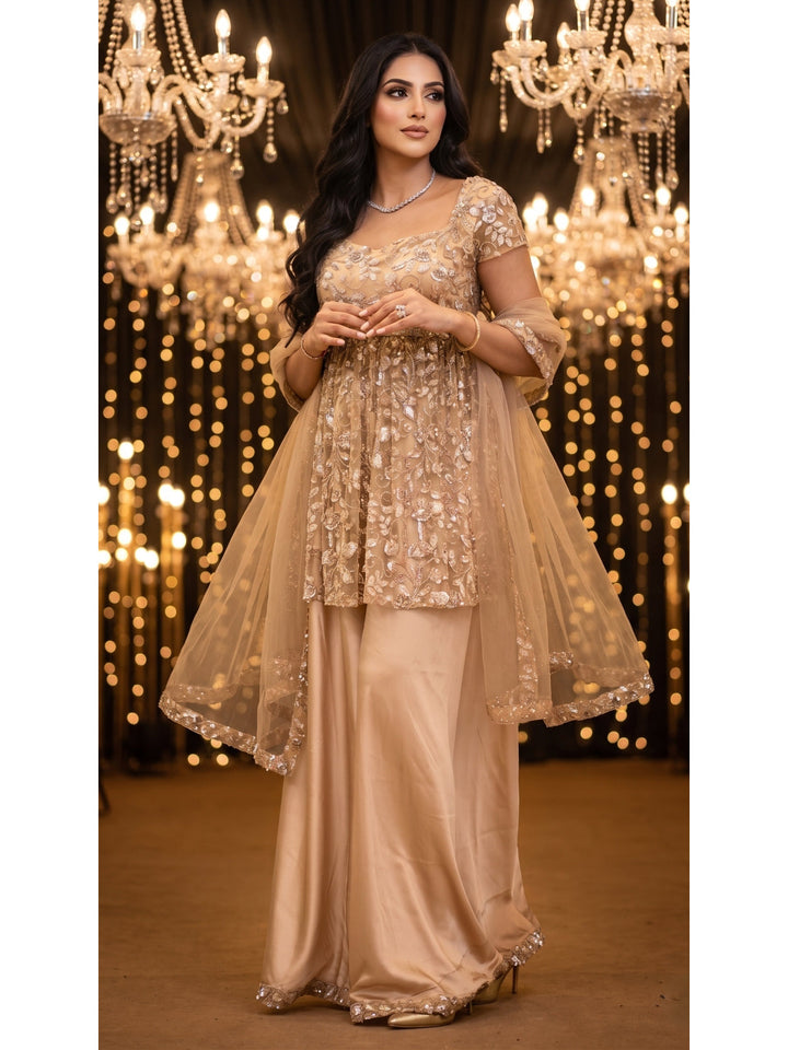 Champagne Embellished Sharara Set