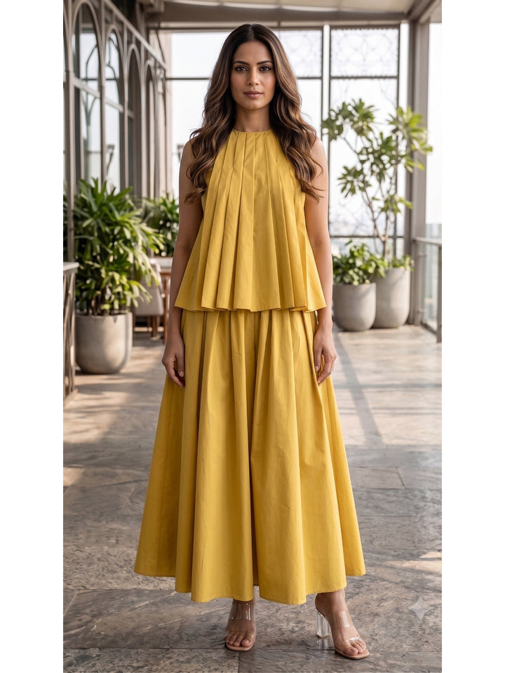 Sunshine Yellow Pleated Co-ord Set