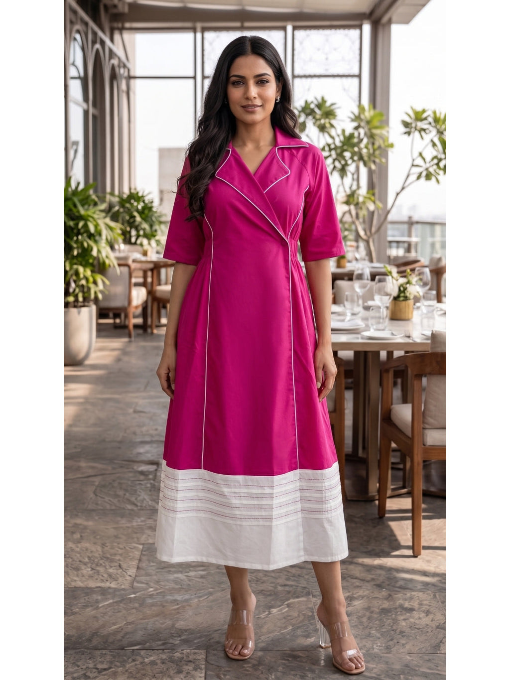 Fuchsia Wrap Midi Dress
