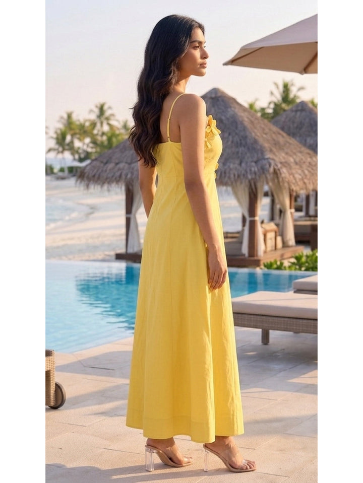 Sunshine Yellow Pearl Applique Maxi Dress