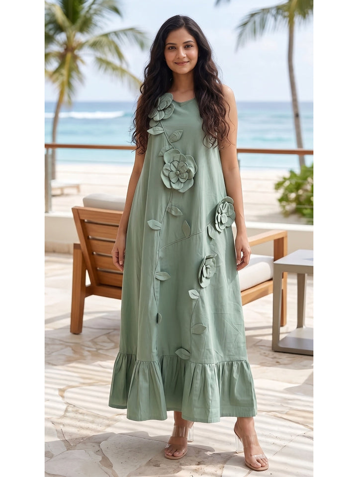 Sage Green Applique Maxi Dress
