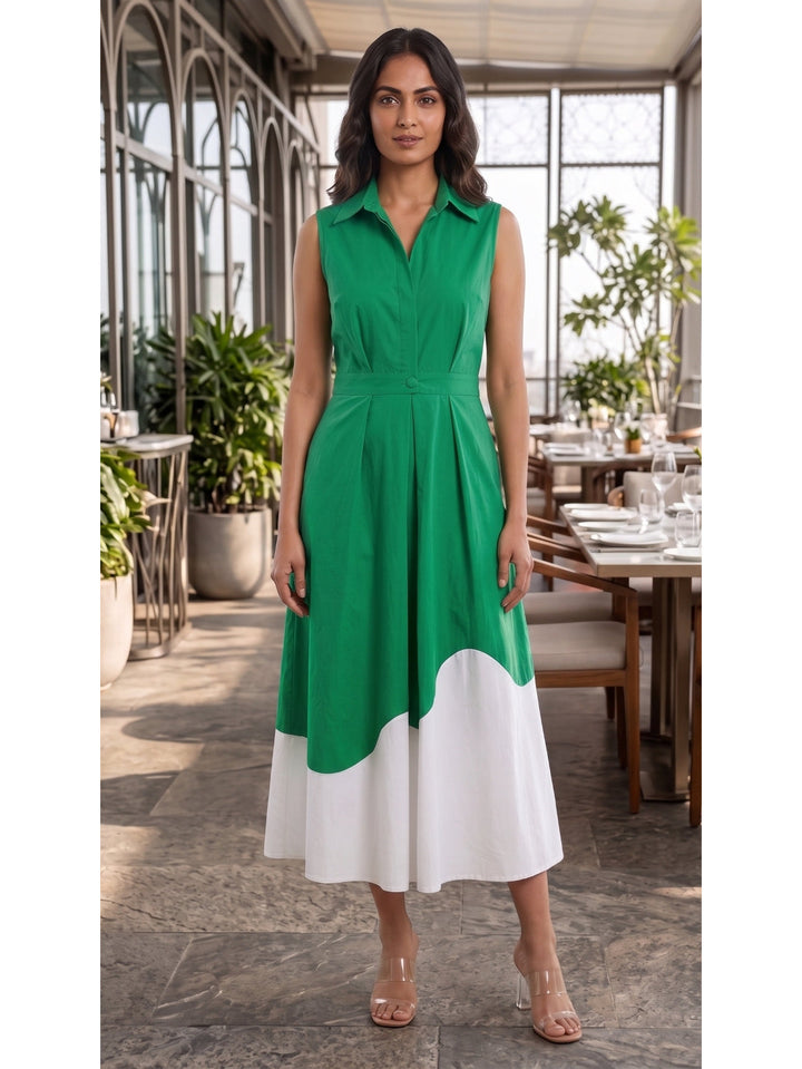 Bottle Green Colorblock Dress