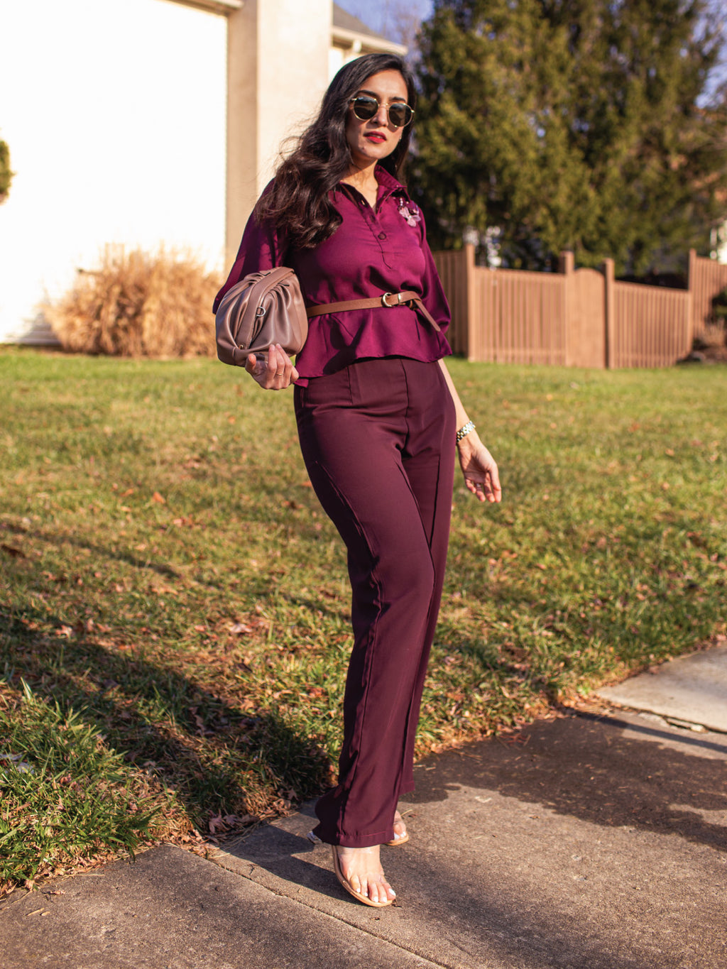 Top and Wine Trousers Set for Women
