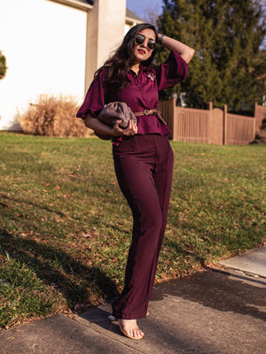 Top and Wine Trousers Set for Women