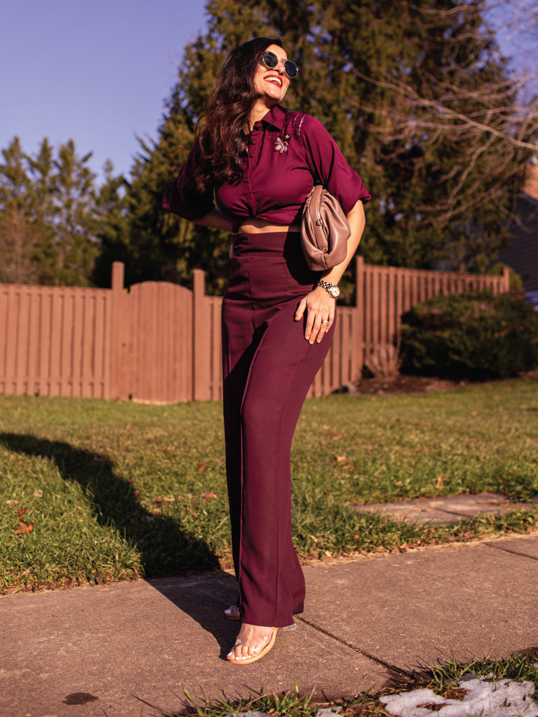 Top and Wine Trousers Set for Women