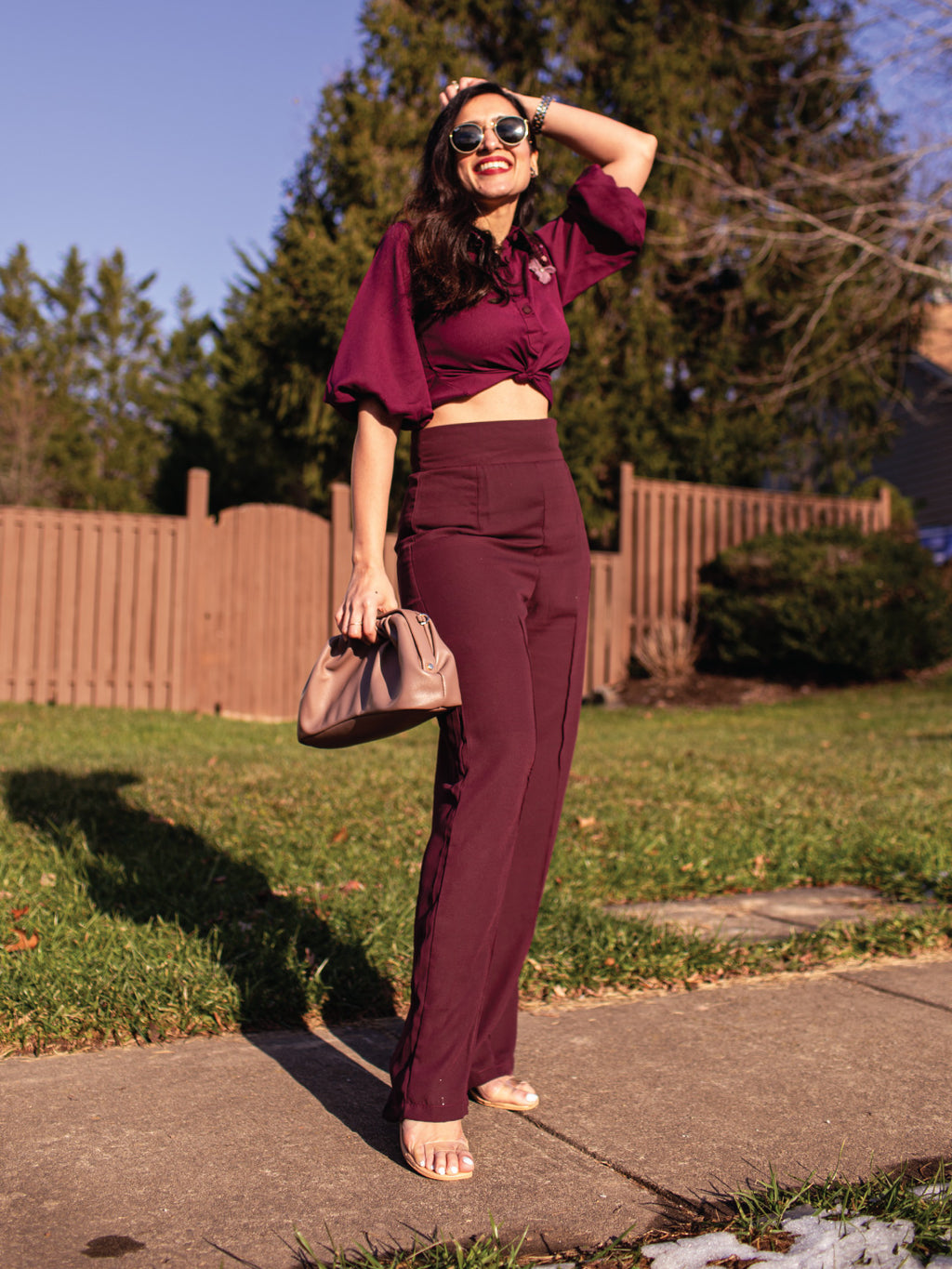 Top and Wine Trousers Set for Women