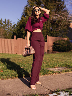 Top and Wine Trousers Set for Women