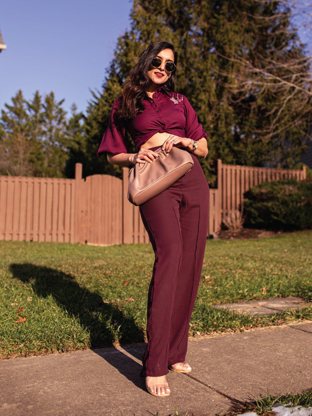 Top and Wine Trousers Set for Women