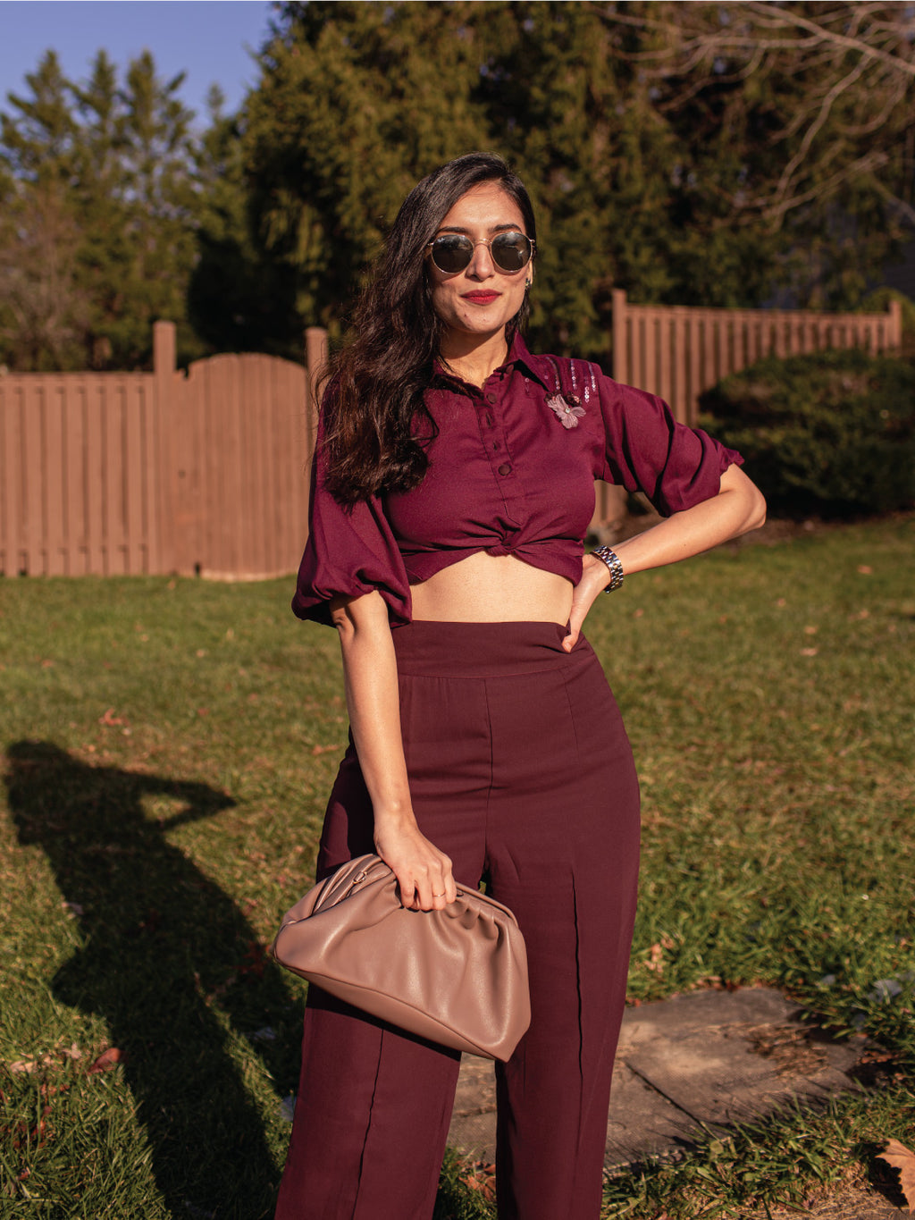 Top and Wine Trousers Set for Women