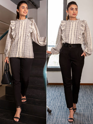 Cosmo Striped Ruffled Shirt & Black Trousers Set