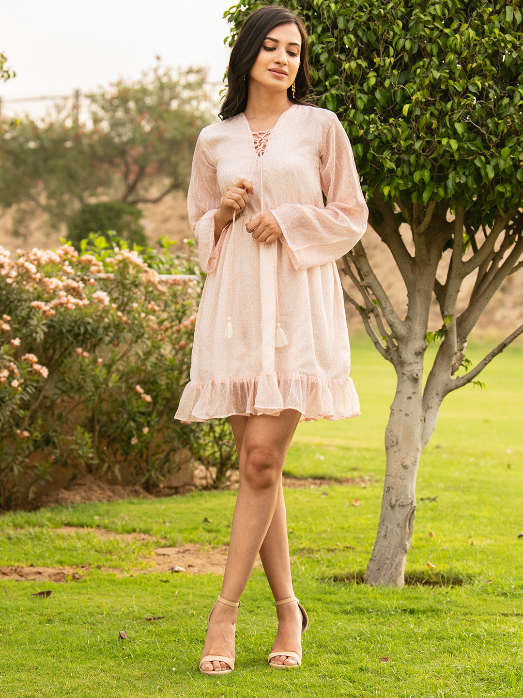 Pale pink best sale chiffon dress