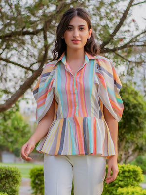 Multi Striped Peplum Shirt