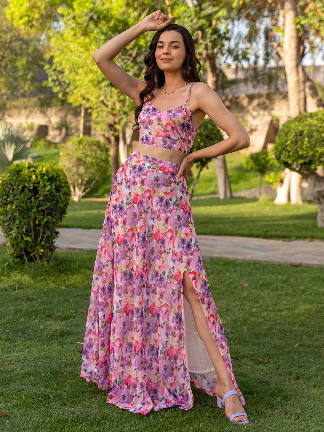 Multi Floral Crop Top and Skirt Set