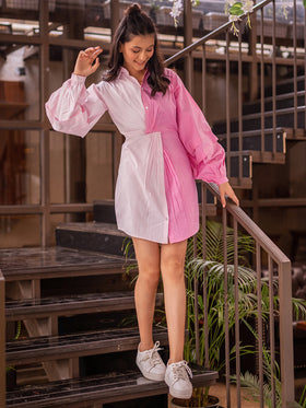 Twisted Blush & Fuchsia Shirt Dress