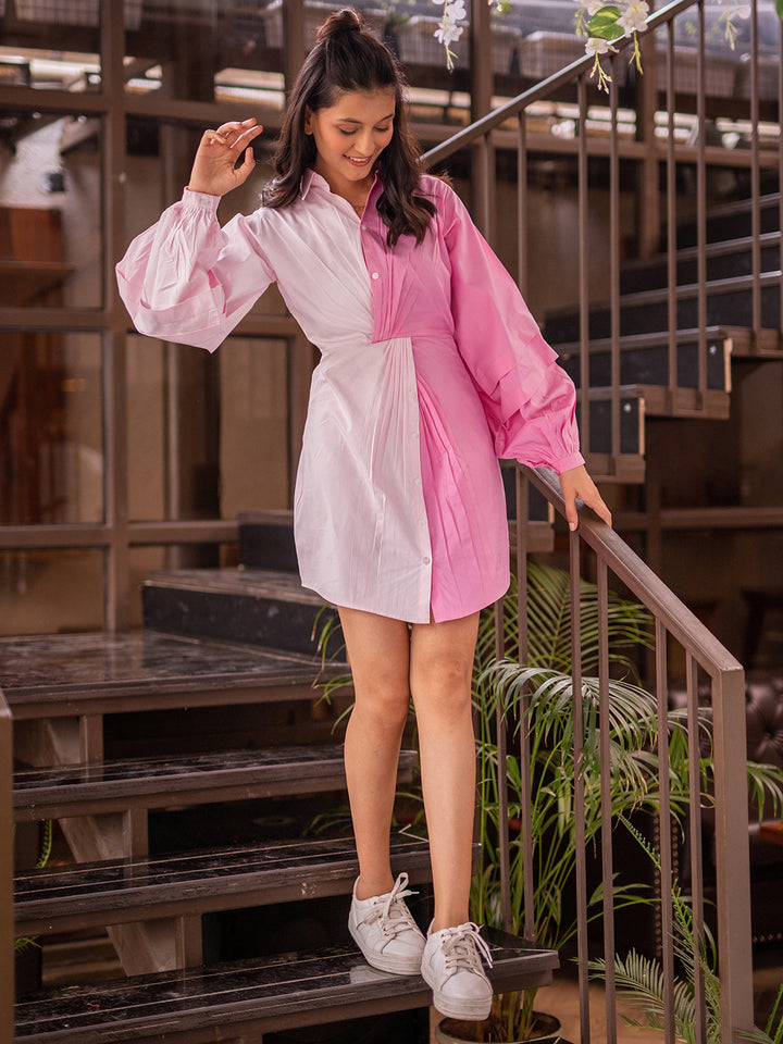 Twisted Blush & Fuchsia Shirt Dress