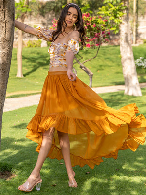 Top and Mustard Skirt Set for Women