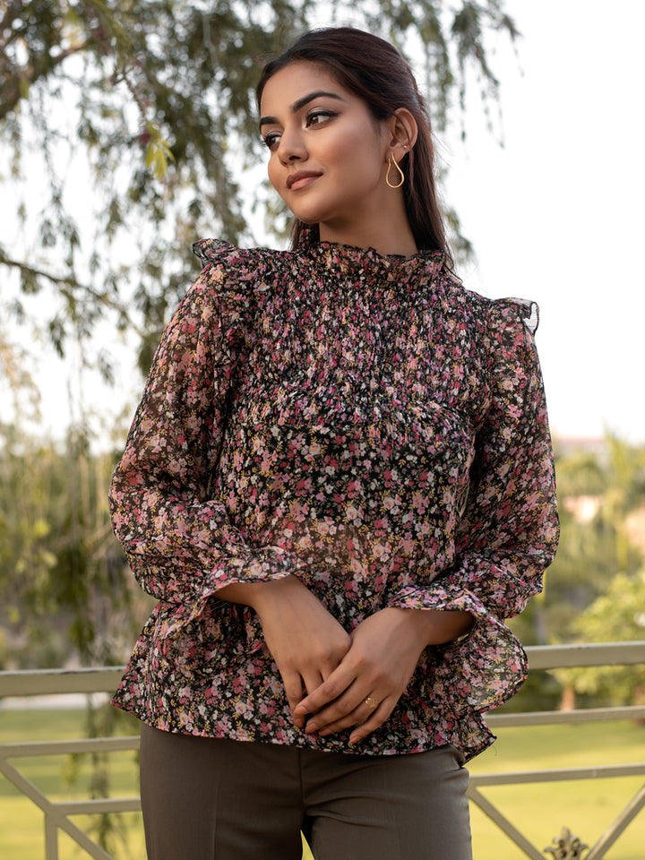 Floral Ruffled Chiffon Blouse