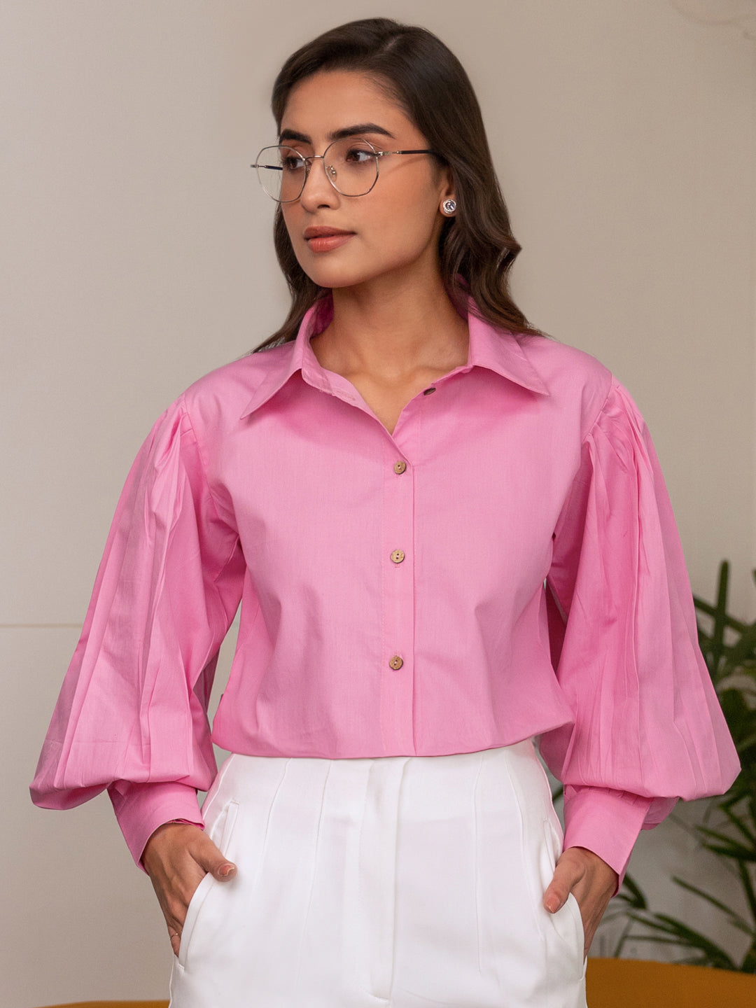 Fuchsia Baloon Sleeve Shirt