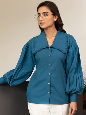 Prussian Blue Baloon Sleeve Shirt