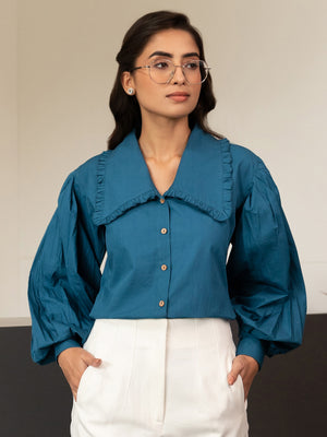 Prussian Blue Baloon Sleeve Shirt