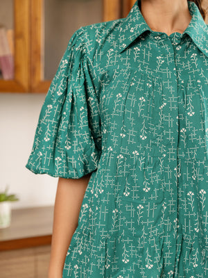 Teal Printed Tiered Shirt