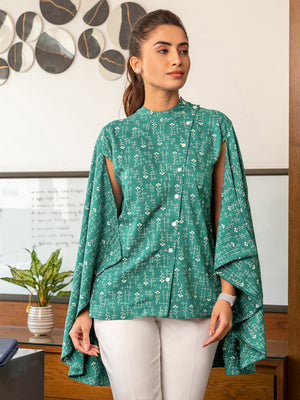 Teal Printed Cape Styled Shirt