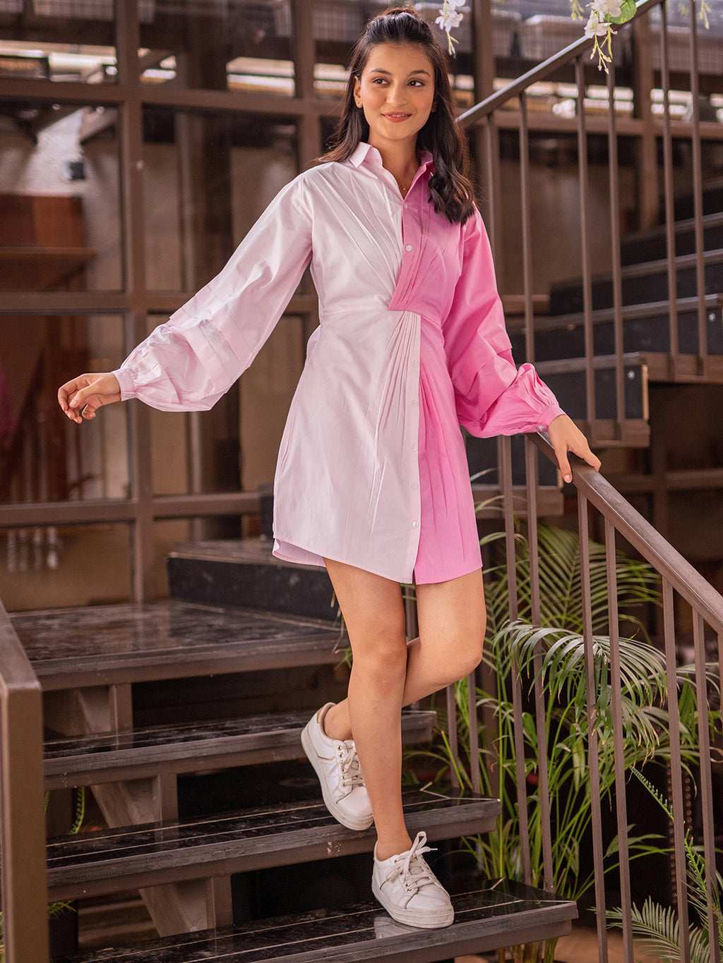 Twisted Blush & Fuchsia Shirt Dress