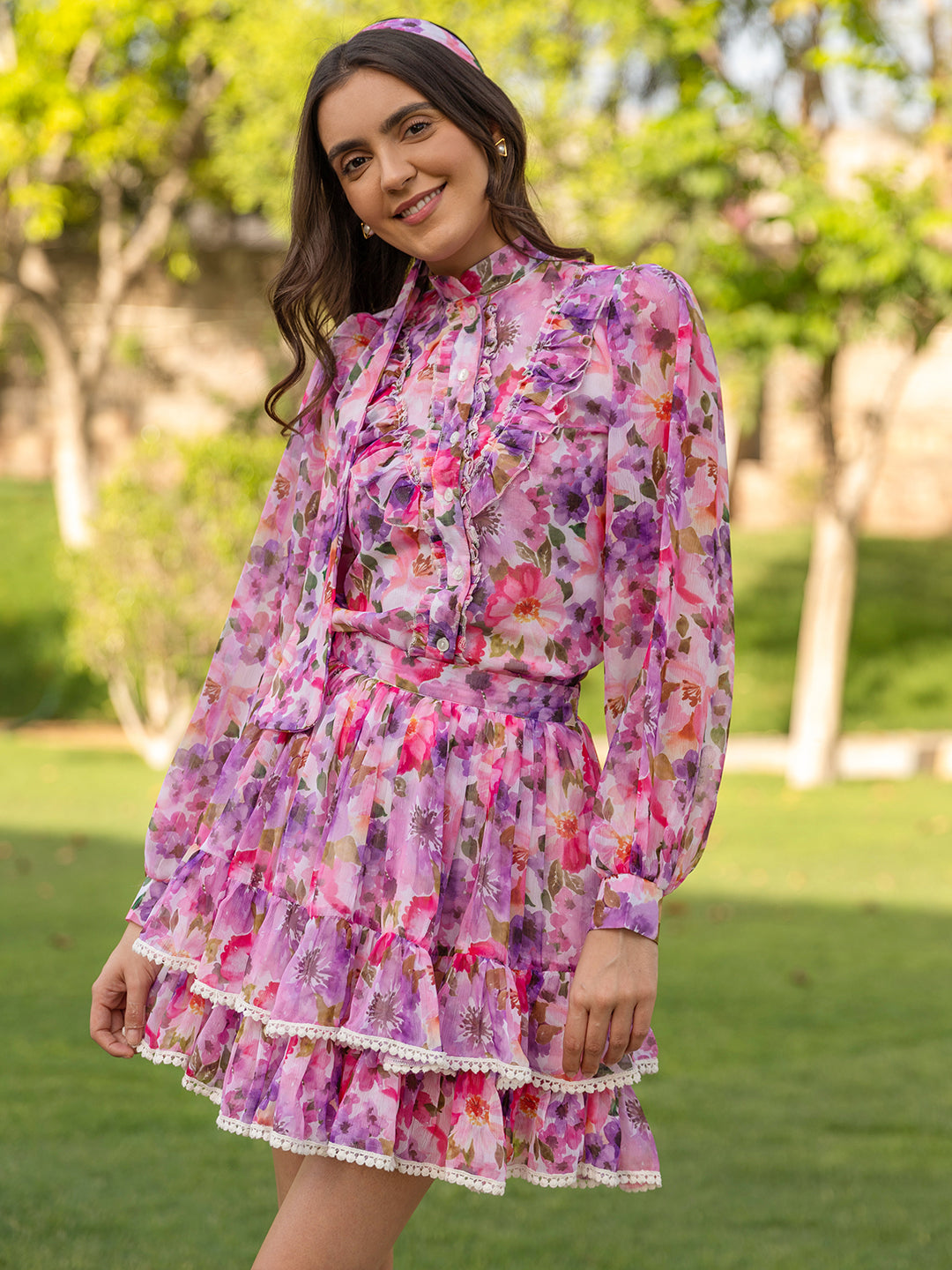 Floral Frilled Top and Skirt Set