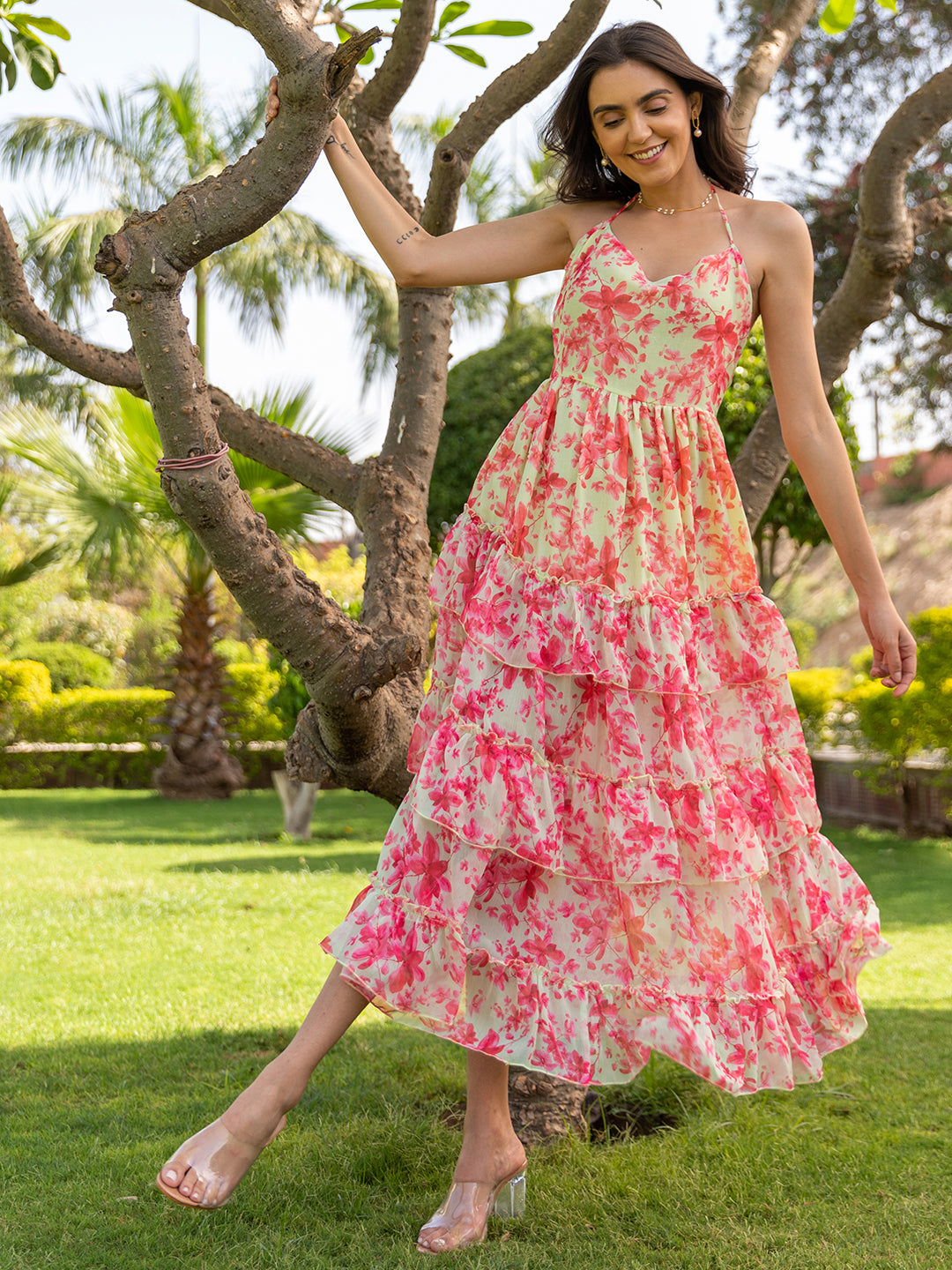 Sunshine Pink Tiered Dress for Women
