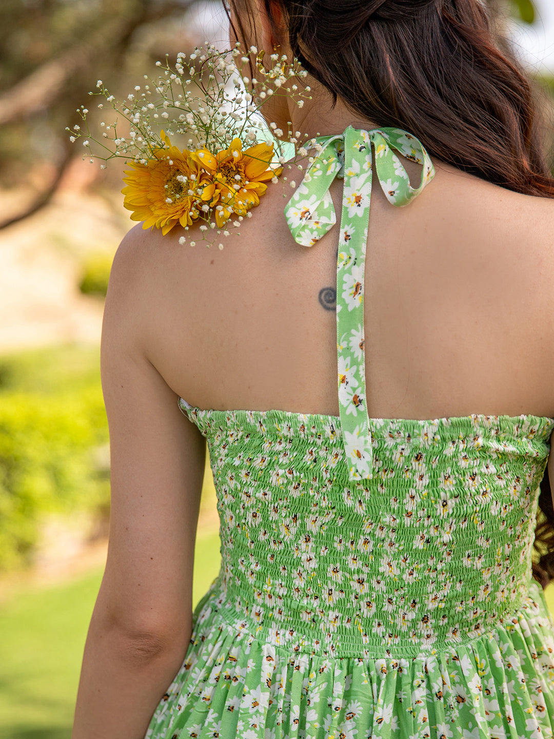 Fern Floral Tieup Dress Green