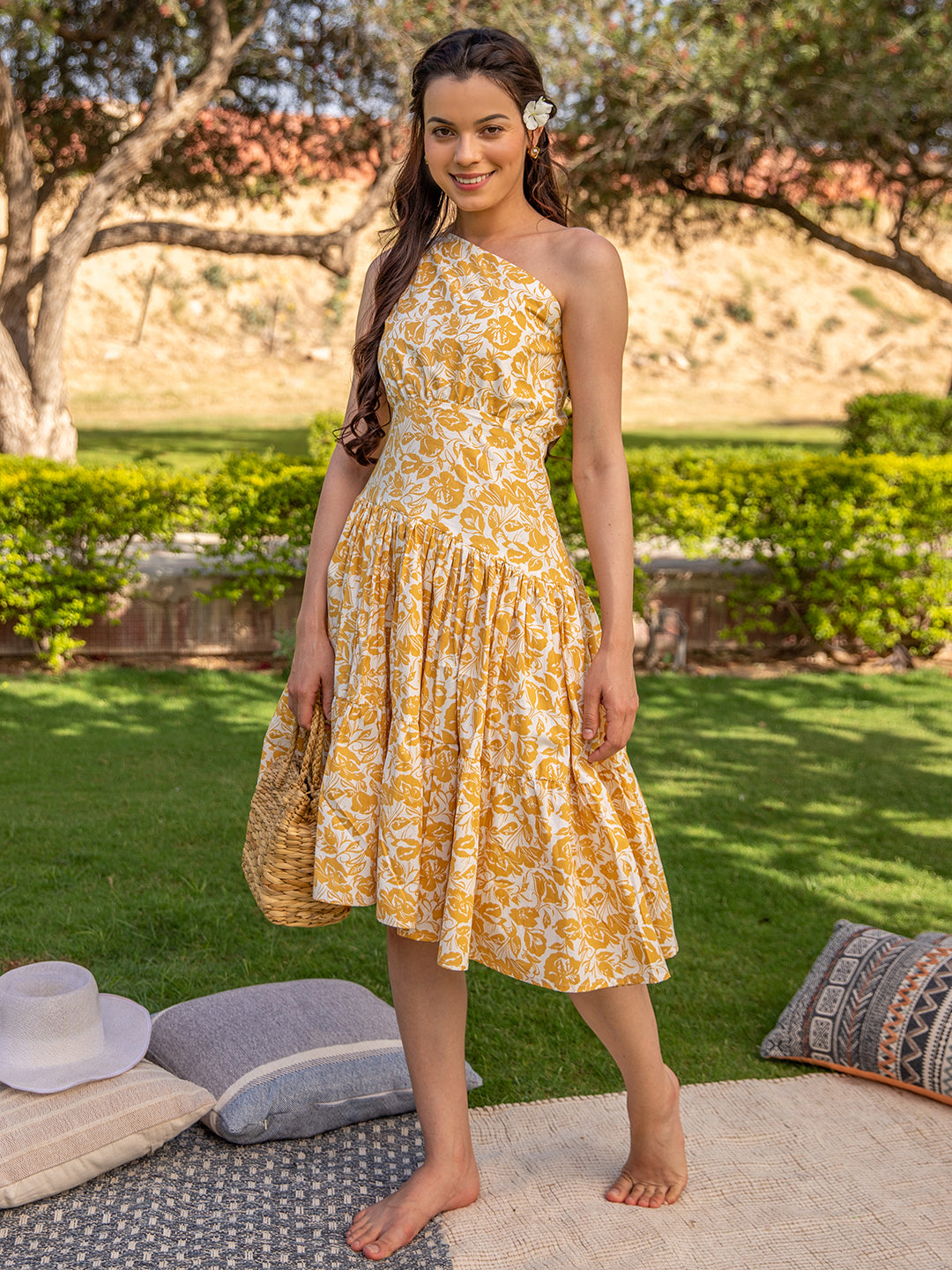 Sunshine Mustard One Shoulder Dress