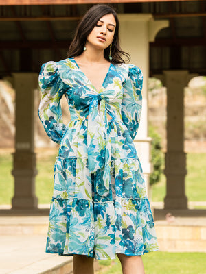 Aqua Tiered  Dress for Women