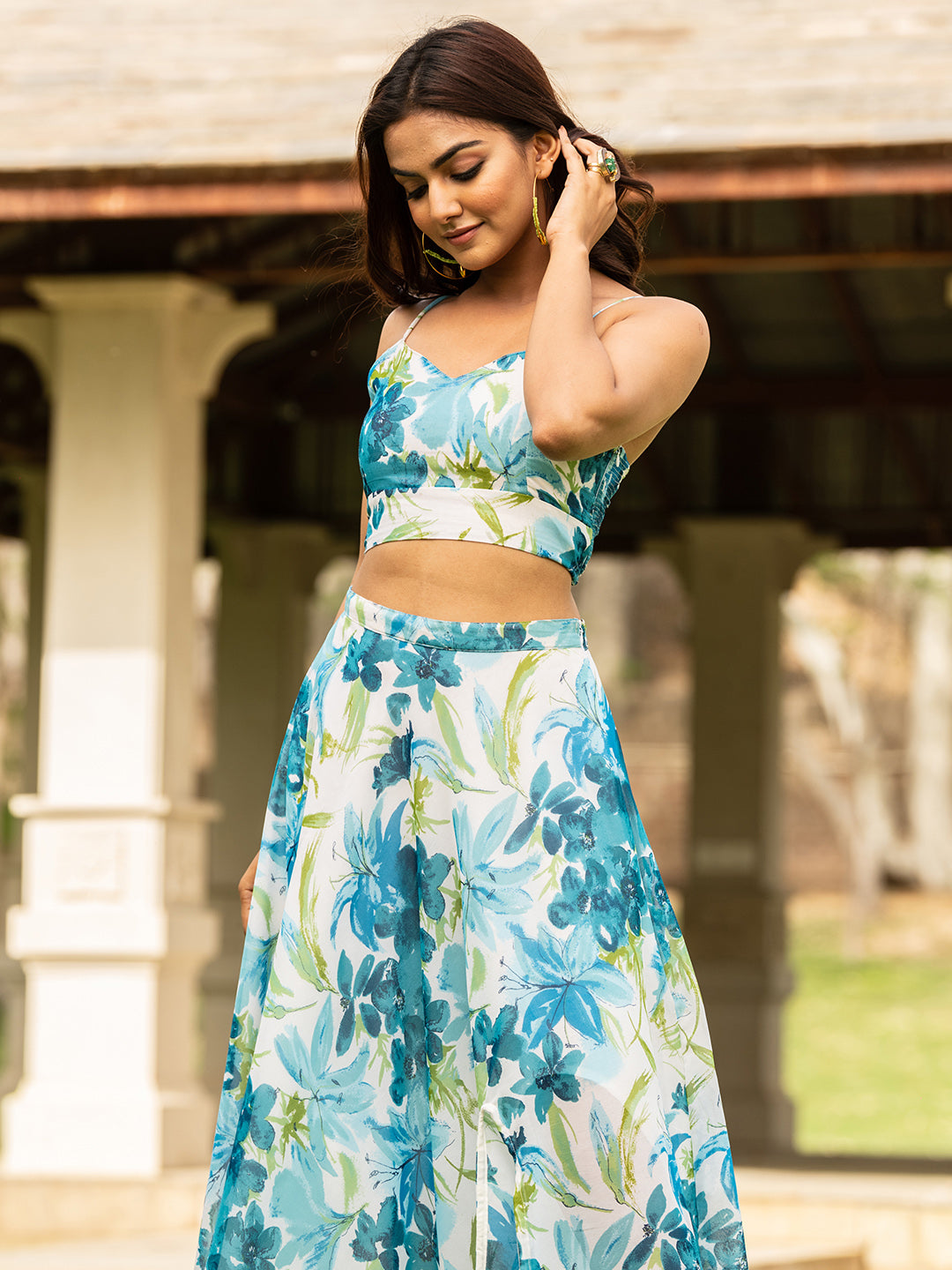 Aqua Crop Top and Skirt Set for Women Online