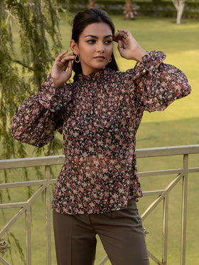 Floral Ruffled Chiffon Blouse