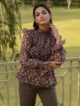 Floral Ruffled Chiffon Blouse