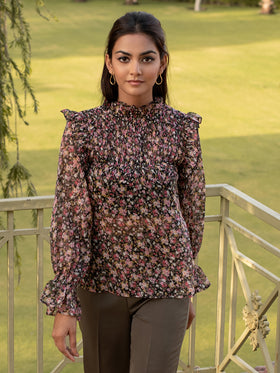 Floral Ruffled Chiffon Blouse
