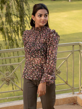Floral Ruffled Chiffon Blouse