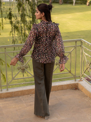 Blouse and Green Trousers Set for Women