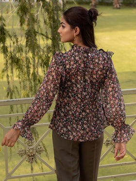 Floral Ruffled Chiffon Blouse