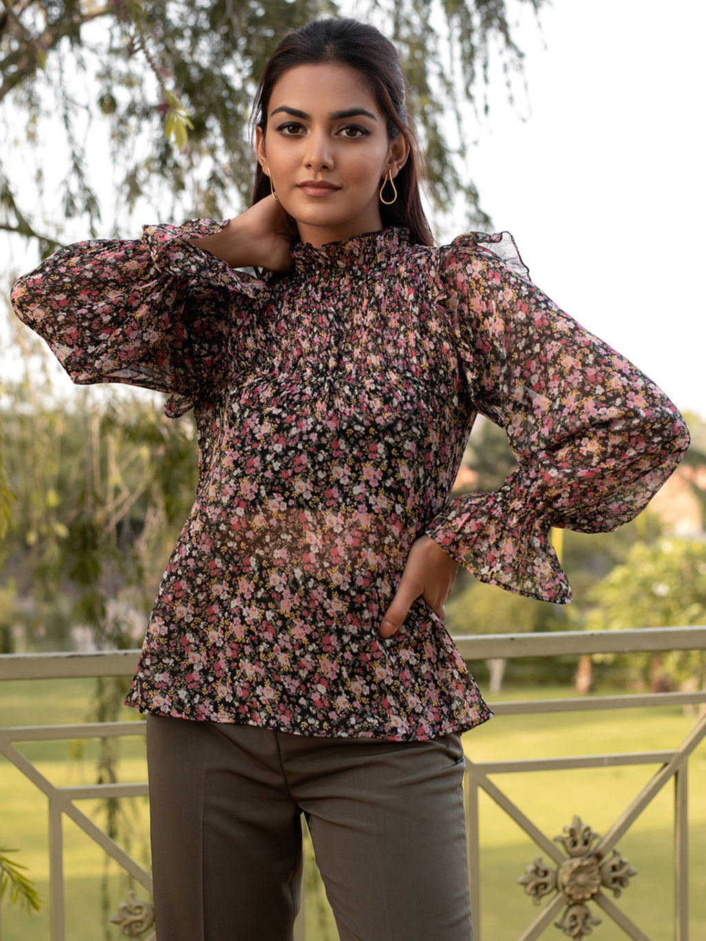 Floral Ruffled Chiffon Blouse