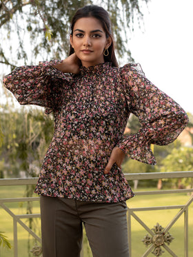 Floral Ruffled Chiffon Blouse