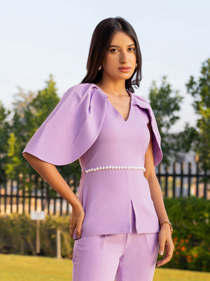 Lilac Top with Detachable Pearl Belt