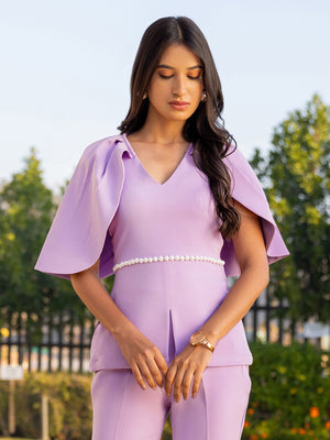 Lilac Top with Detachable Pearl Belt