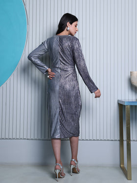 Metallic Blue & Silver Pleated Dress