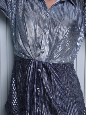 Metallic Blue & Silver Pleated  Coords-Set