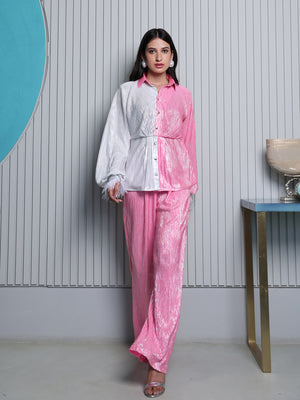 Metallic White & Pink Pleated  Coords-Set
